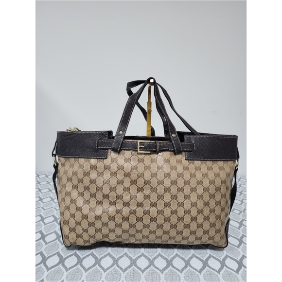 Gucci Handbags - Gucci GG Canvas/Leather Belt Tote Bag Brown/Beige